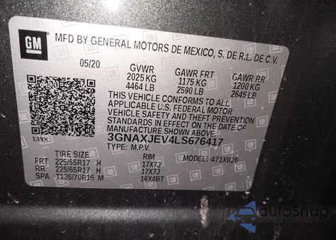 2020 Chevrolet Equinox Fwd 2Fl from USA, damaged, VIN 3GNAXJEV4LS676417